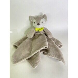Honey Bunny Fox Wolf Puppy Dog Lovey Gray White Baby Security Blanket Green Bow